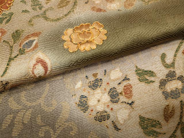 平和屋着物●訪問着　駒刺繍　エ霞花唐草文　暈し染め　金彩　正絹　逸品　CABJ6744ut