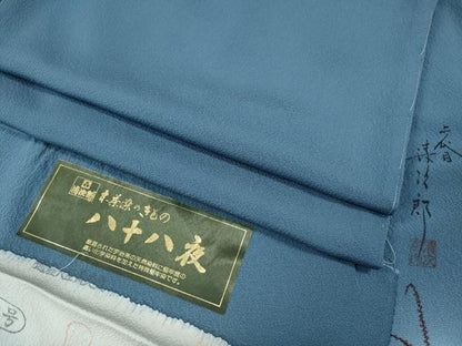 平和屋着物●二代目清次郎　手描き　色無地　薄花色　反端付き　正絹　逸品　CABJ6751ut