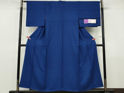 平和屋着物●上質な色無地　草花地紋　紺青色　反端付き　正絹　逸品　未使用　CABJ6752ut