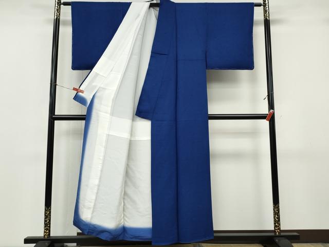 平和屋着物●上質な色無地　草花地紋　紺青色　反端付き　正絹　逸品　未使用　CABJ6752ut
