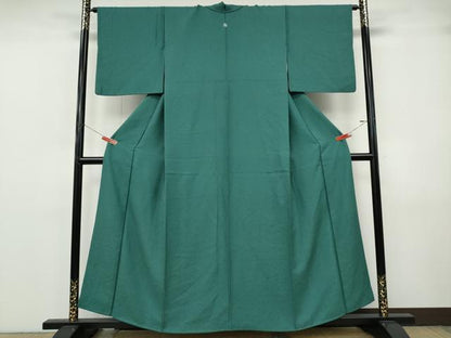 平和屋着物●上質な色無地　花唐草地紋　青碧色　正絹　逸品　CABJ6753ut