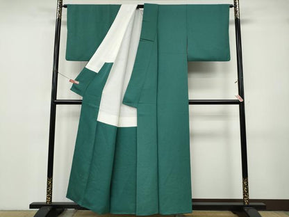 平和屋着物●上質な色無地　花唐草地紋　青碧色　正絹　逸品　CABJ6753ut