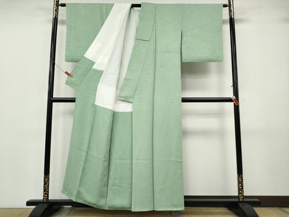 平和屋着物●上質な色無地　円山慶挙　松波風竹　裏葉柳色　正絹　逸品　CABJ6754ut