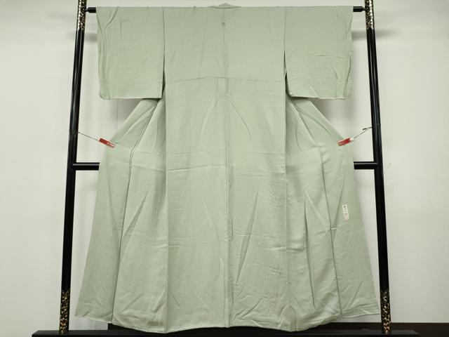 平和屋着物●本加賀友禅作家　毎田仁郎監修　色無地　草花地紋　白緑色　正絹　逸品　未使用　CABJ6755ut