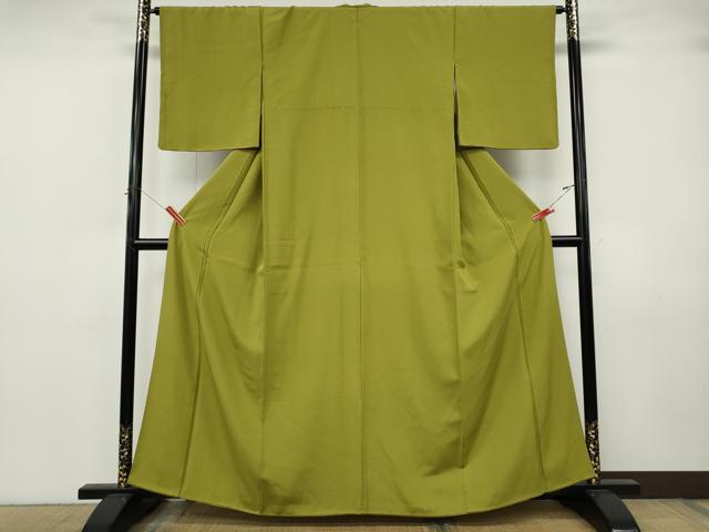 平和屋着物●上質な色無地　作家物　鶯色　正絹　逸品　CABJ6757ut