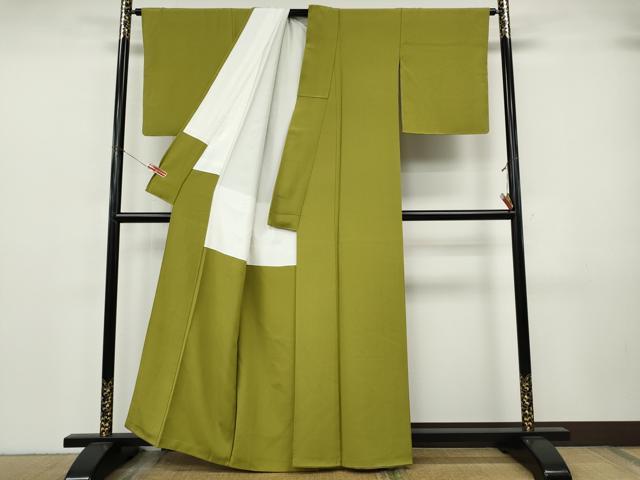 平和屋着物●上質な色無地　作家物　鶯色　正絹　逸品　CABJ6757ut