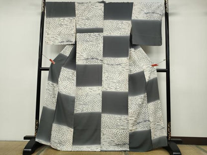 平和屋着物●上質な小紋　型染め　格子草花文　正絹　逸品　CABJ6765ut