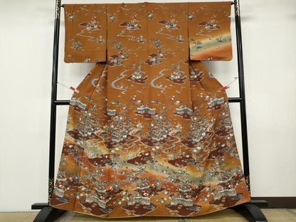 平和屋着物●訪問着　型染め　流水風景花文　暈し染め　正絹　逸品　CABJ6766ut