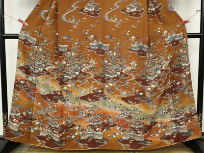 平和屋着物●訪問着　型染め　流水風景花文　暈し染め　正絹　逸品　CABJ6766ut
