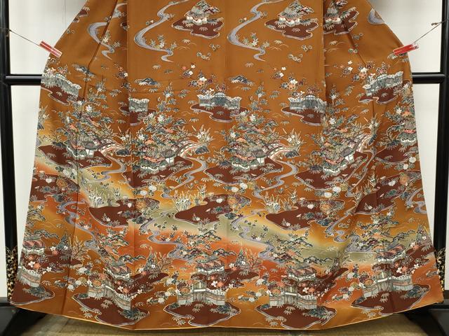 平和屋着物●訪問着　型染め　流水風景花文　暈し染め　正絹　逸品　CABJ6766ut