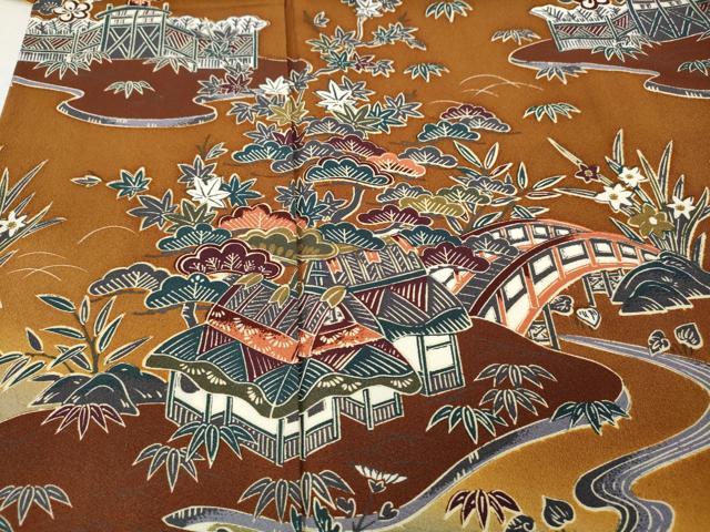 平和屋着物●訪問着　型染め　流水風景花文　暈し染め　正絹　逸品　CABJ6766ut