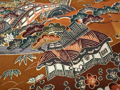 平和屋着物●訪問着　型染め　流水風景花文　暈し染め　正絹　逸品　CABJ6766ut