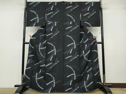平和屋着物●上質な小紋　熨斗吉祥文　黒地　ますいわ屋扱い　正絹　逸品　CABJ6769ut