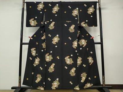 平和屋着物●上質な小紋　舞花文　黒地　やまと誂製　正絹　逸品　CABJ6770ut