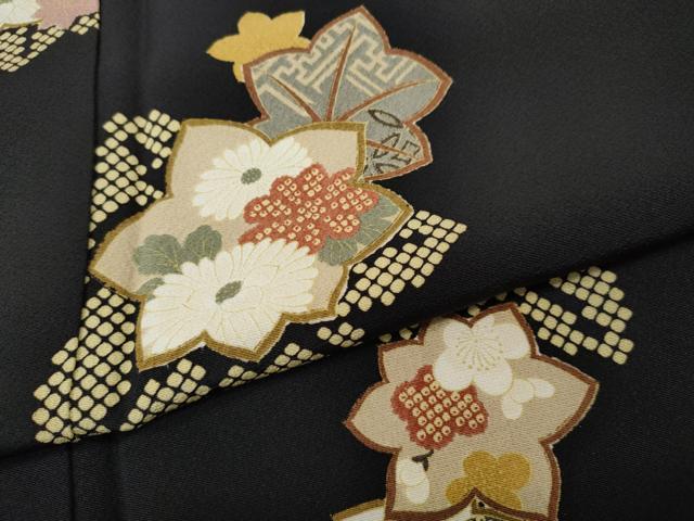 平和屋着物●上質な小紋　舞花文　黒地　やまと誂製　正絹　逸品　CABJ6770ut