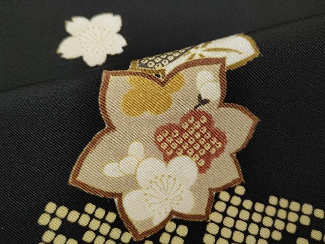 平和屋着物●上質な小紋　舞花文　黒地　やまと誂製　正絹　逸品　CABJ6770ut