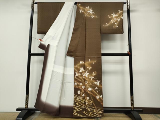 平和屋着物●訪問着　流水枝花文　暈し染め　金彩　正絹　逸品　未使用　CABJ6771ut