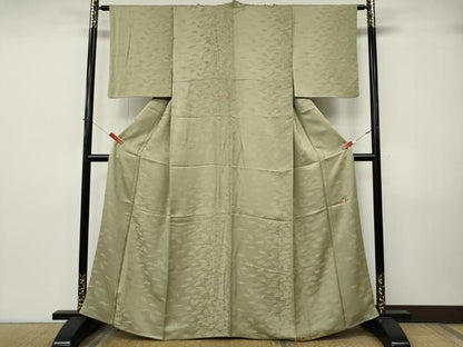 平和屋着物●染師　故・山代谷隆　色無地　舞葉地紋　利休色　正絹　逸品　CABJ6772ut