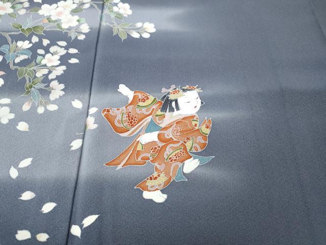 平和屋着物●訪問着　友禅　作家物　枝桜　童子遊び　正絹　逸品　CABJ6774ut