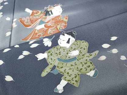 平和屋着物●訪問着　友禅　作家物　枝桜　童子遊び　正絹　逸品　CABJ6774ut