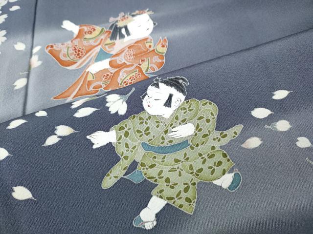 平和屋着物●訪問着　友禅　作家物　枝桜　童子遊び　正絹　逸品　CABJ6774ut