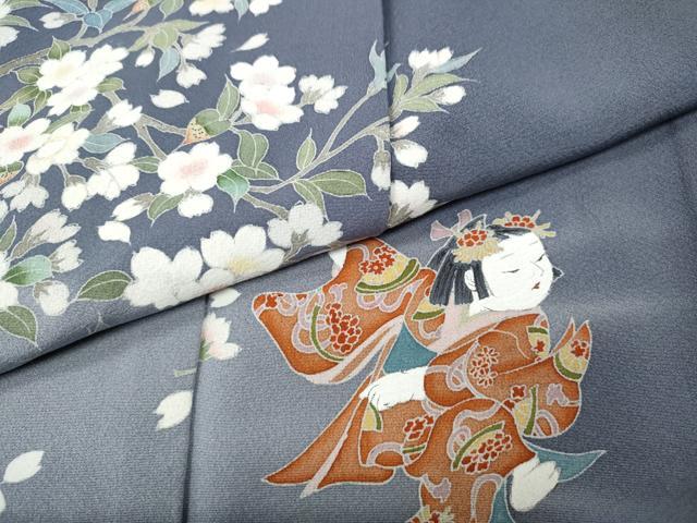 平和屋着物●訪問着　友禅　作家物　枝桜　童子遊び　正絹　逸品　CABJ6774ut