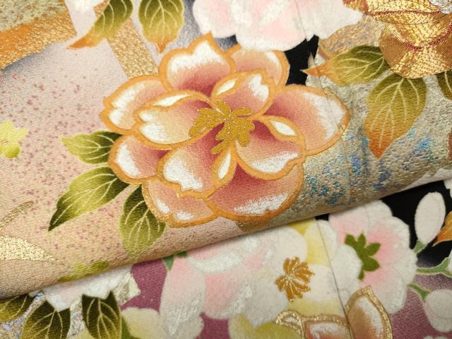 平和屋着物●豪華黒留袖　駒刺繍　破れ色紙舞花文　暈し染め　正絹　逸品　CABJ6778ut