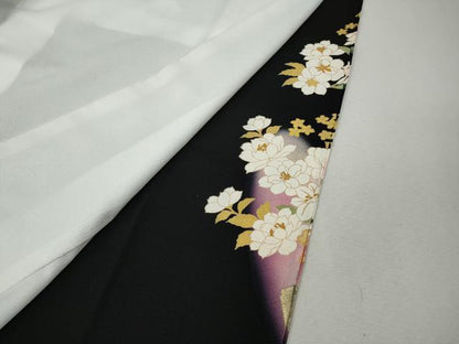 平和屋着物●豪華黒留袖　駒刺繍　破れ色紙舞花文　暈し染め　正絹　逸品　CABJ6778ut
