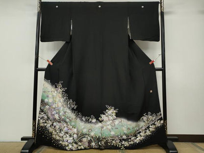 平和屋着物●ブライダルファッションデザイナー・桂由美　黒留袖　舞花文　暈し染め　金銀彩　正絹　逸品　CABJ6779ut