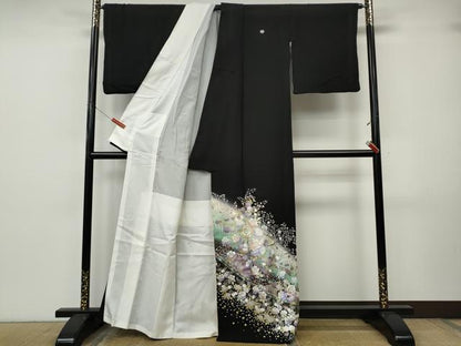 平和屋着物●ブライダルファッションデザイナー・桂由美　黒留袖　舞花文　暈し染め　金銀彩　正絹　逸品　CABJ6779ut