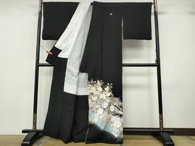 平和屋着物●ブライダルファッションデザイナー・桂由美　黒留袖　刺繍　熨斗花文　暈し染め　金銀彩　正絹　逸品　CABJ6781ut