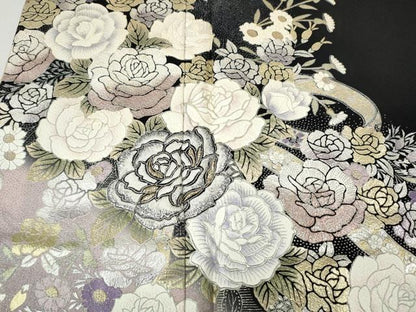 平和屋着物●ブライダルファッションデザイナー・桂由美　黒留袖　刺繍　熨斗花文　暈し染め　金銀彩　正絹　逸品　CABJ6781ut