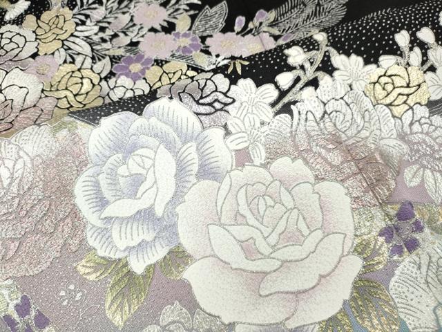 平和屋着物●ブライダルファッションデザイナー・桂由美　黒留袖　刺繍　熨斗花文　暈し染め　金銀彩　正絹　逸品　CABJ6781ut