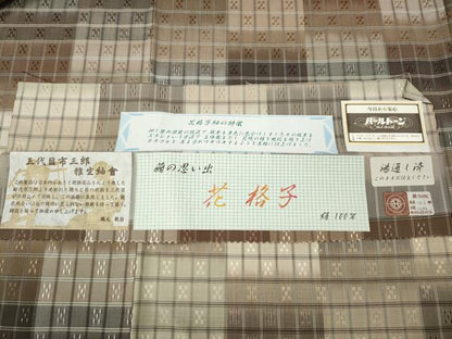平和屋着物●三代目市三郎　雅生紬曾　花格子　証紙付き　正絹　逸品　CABJ6782ut