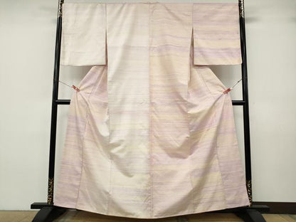 平和屋着物●訪問着　紅花紬　米沢　横段霞文　正絹　逸品　CABJ6784ut