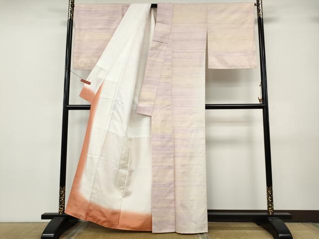 平和屋着物●訪問着　紅花紬　米沢　横段霞文　正絹　逸品　CABJ6784ut