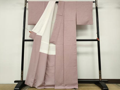 平和屋着物●上質な色無地　枝葉地紋　薄柿色　正絹　逸品　CABJ6785ut