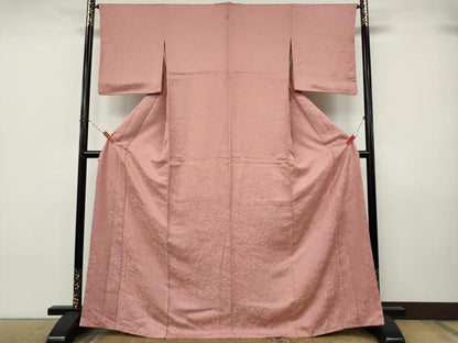 平和屋着物●上質な色無地　草花地紋　紅梅色　正絹　逸品　CABJ6787ut