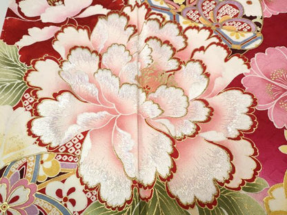 平和屋着物●豪華振袖　刺繍　花鞠文　暈し染め　金彩　正絹　逸品　CABJ6791ut