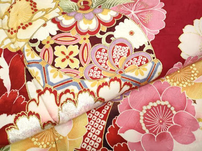 平和屋着物●豪華振袖　刺繍　花鞠文　暈し染め　金彩　正絹　逸品　CABJ6791ut