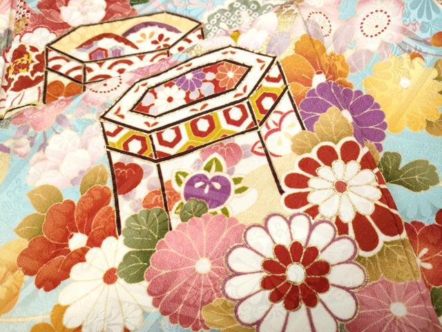 平和屋着物●豪華振袖　駒刺繍　貝桶草花文　暈し染め　金銀彩　正絹　逸品　CABJ6792ut