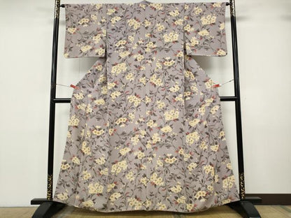 平和屋着物●上質な小紋　枝花文　正絹　逸品　CABJ6799ut