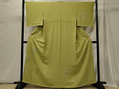 平和屋着物■訪問着　駒刺繍　草葉文　銀糸　正絹　逸品　CABJ6861oy