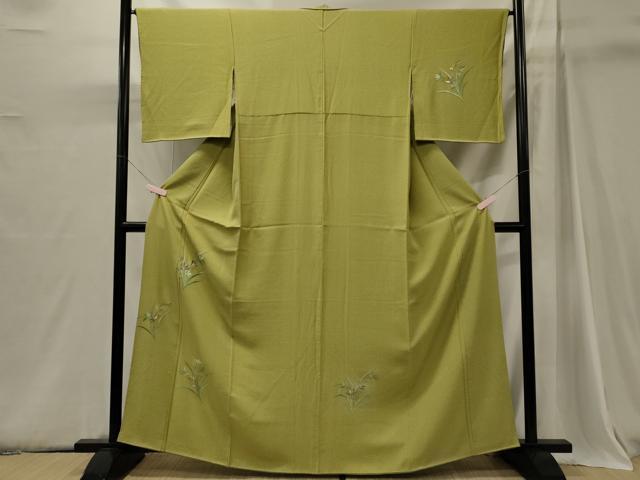 平和屋着物■訪問着　駒刺繍　草葉文　銀糸　正絹　逸品　CABJ6861oy