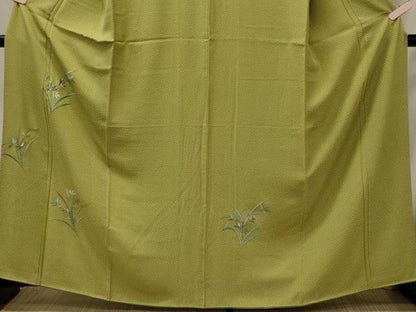 平和屋着物■訪問着　駒刺繍　草葉文　銀糸　正絹　逸品　CABJ6861oy