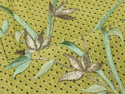 平和屋着物■訪問着　駒刺繍　草葉文　銀糸　正絹　逸品　CABJ6861oy