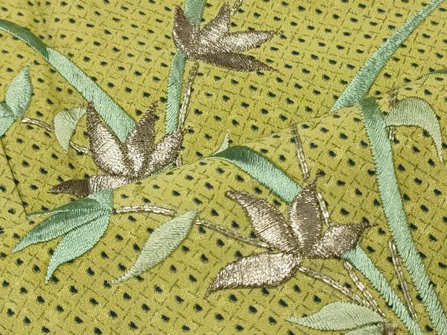 平和屋着物■訪問着　駒刺繍　草葉文　銀糸　正絹　逸品　CABJ6861oy