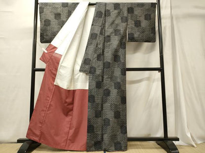 平和屋着物■上質な紬　幾何学文　正絹　逸品　CABJ6880oy