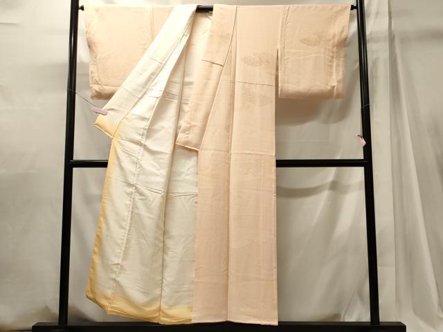 平和屋着物■上質な色無地　雲取り吉祥地紋　肌色　正絹　逸品　CABJ6883oy