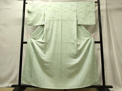 平和屋着物■上質な色無地　霞地紋　白緑色　正絹　逸品　CABJ6887oy